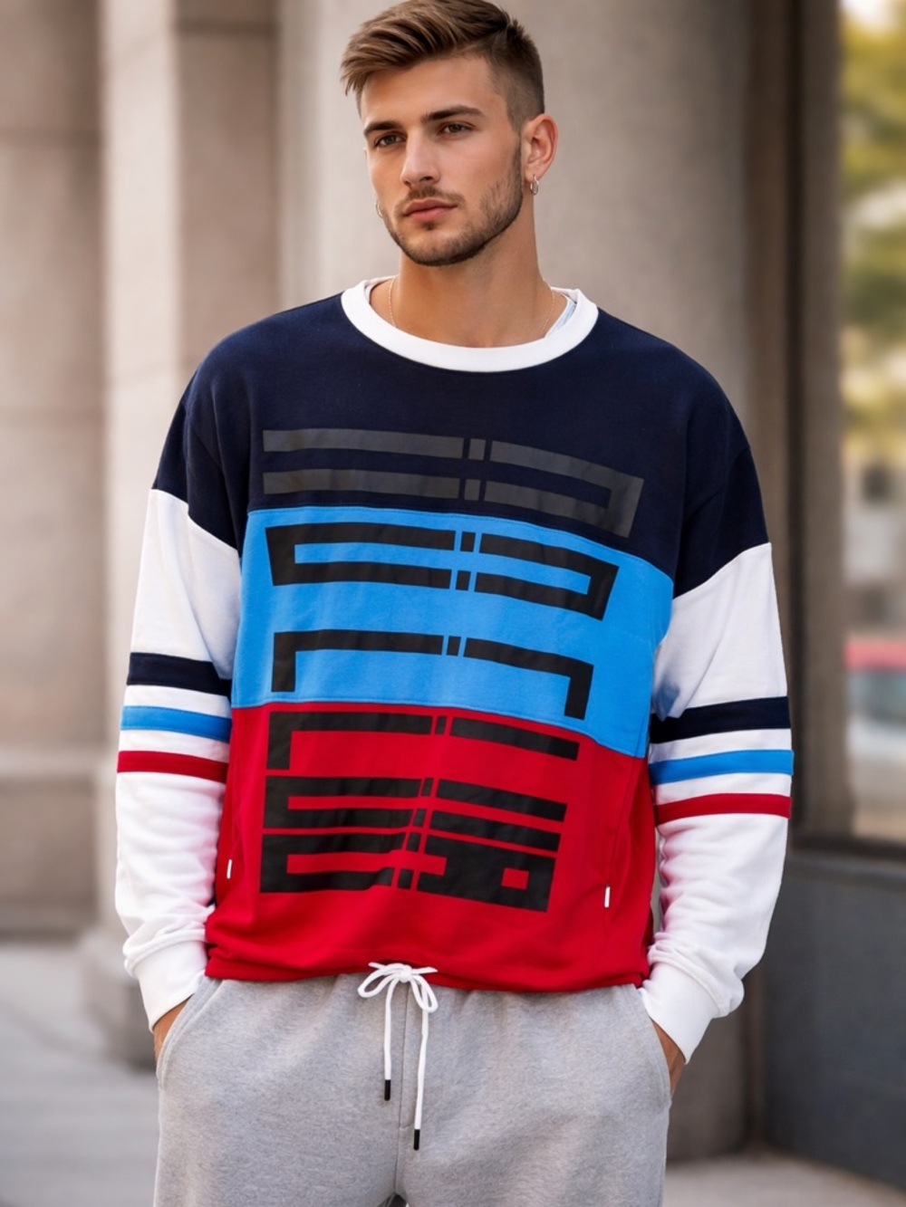 KLEEP Men's Colorblock Drawstring Pullover Red Blue Black 2XL Streetwear NWT